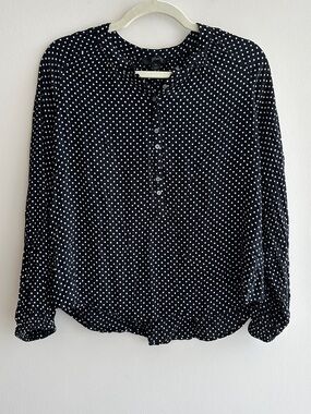 J. Crew Women’s Black and White Polka Dot 3/4-Sleeve Blouse, Size Medium